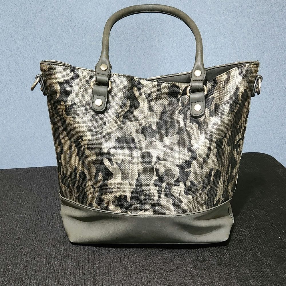 Coco+Carmen vegan leather black gray camouflage tote bag